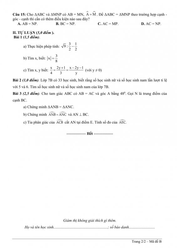 Đề kiểm tra cuối học kỳ 1 môn Toán lớp 7 Tỉnh Quảng Nam năm 2021 - 2022-4