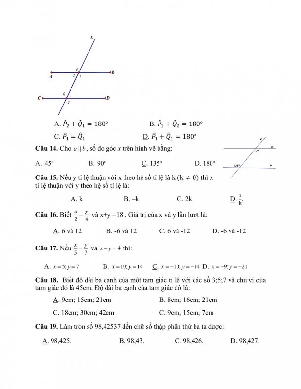 Đề kiểm tra cuối học kỳ 1 môn Toán lớp 7 Trường THCS Thạch Thán năm 2021 - 2022-03