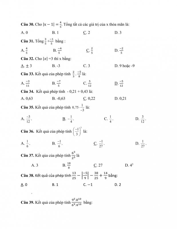Đề kiểm tra cuối học kỳ 1 môn Toán lớp 7 Trường THCS Thạch Thán năm 2021 - 2022-06