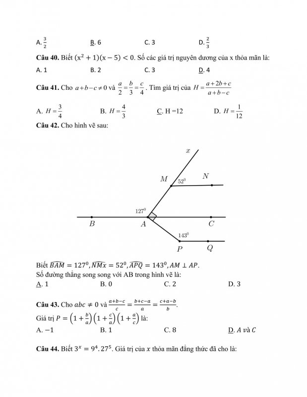 Đề kiểm tra cuối học kỳ 1 môn Toán lớp 7 Trường THCS Thạch Thán năm 2021 - 2022-07
