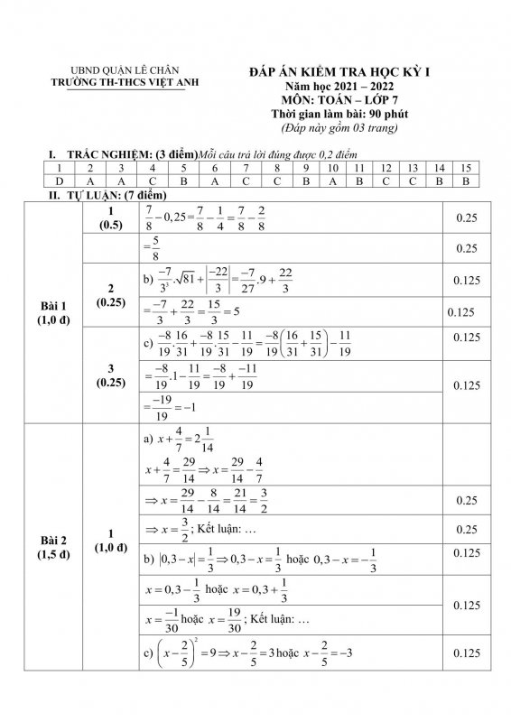 Đề kiểm tra học kỳ 1 môn Toán lớp 7 Trường THCS Việt Anh năm 2021 - 2022-3