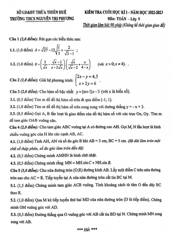 de-cuoi-ki-1-toan-9-nam-2022-2023-truong-thcs-nguyen-tri-phuong-tt-hue-1